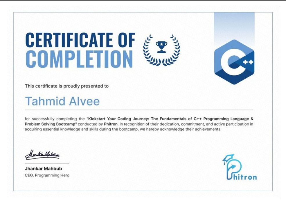 C++ Bootcamp Certificate